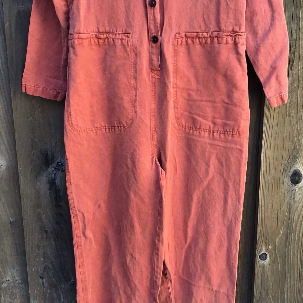 Marine Layer Women's M Coral Red Linen Lyocell Utility Coverall Jumpsuit - Picture 2 of 9